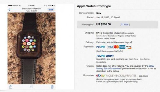 关注:山寨 Apple Watch 原型机在 eBay 开卖 260美元
