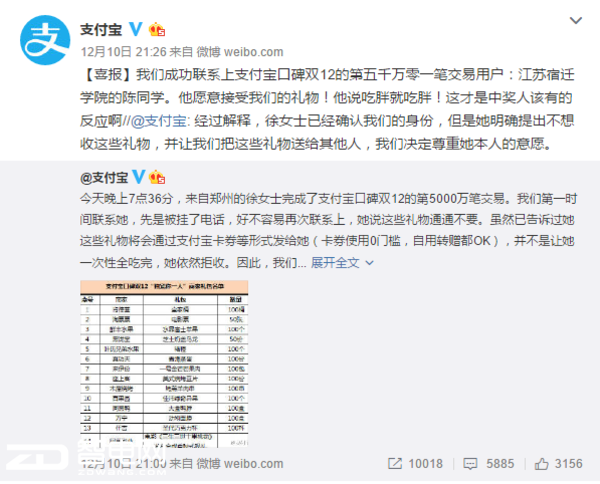 支付寶雙12豪華禮包遭拒 這是第二次被拒了