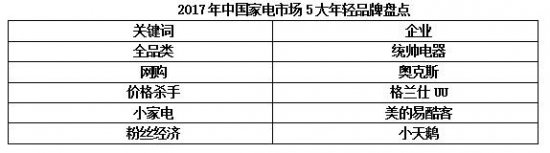 2017年中国家电市场5大年轻品牌盘点