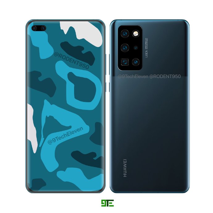 华为P40 Pro渲染图曝光 双打孔四曲面屏+后置五摄