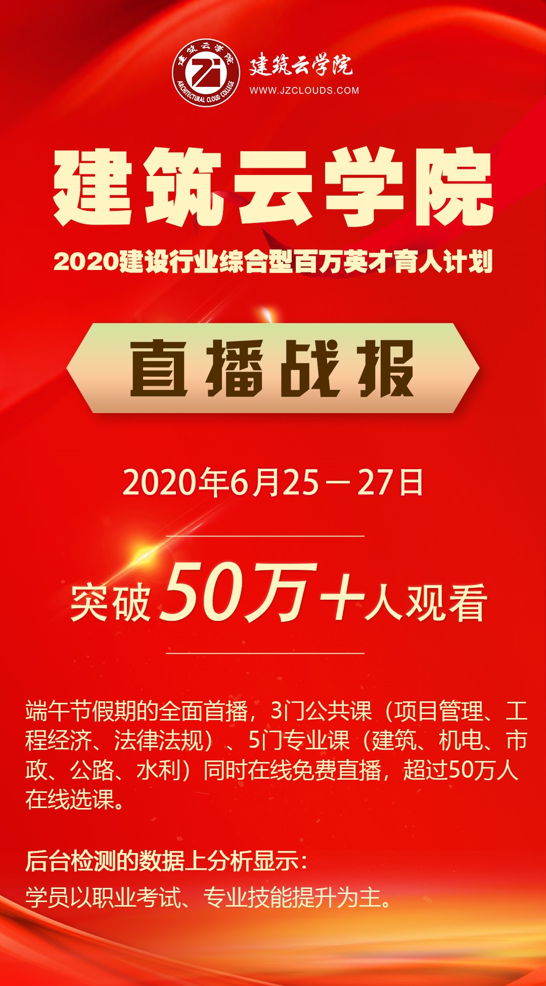 “建设工程行业复合型百万英才育人计划”公益直播引50万+围观