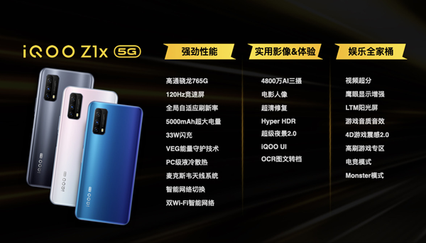 “5G续航小霸王”iQOO Z1x发布，配5000mAh超大电池
