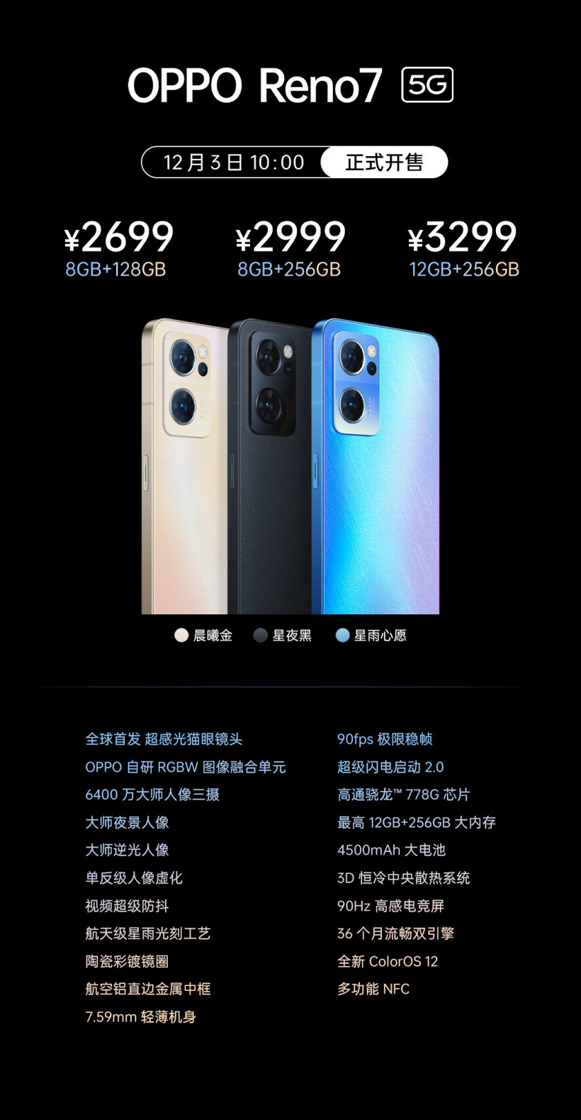 OPPO  Reno7 系列正式发布   全球首发 IMX709超感光猫眼镜头