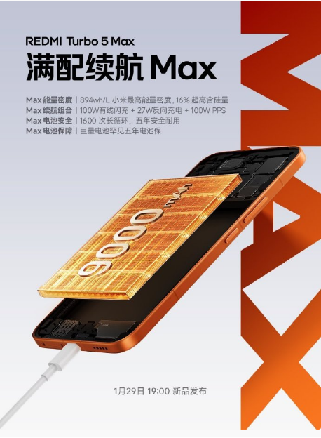 REDMI Turbo 5 Max 2.5K档性能进化 9000毫安电池
