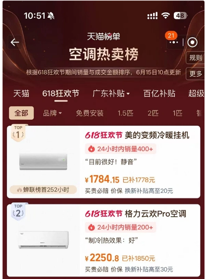 618 空调质价比深度盘点:结合天猫热卖榜,聊聊哪款更值得长期入手